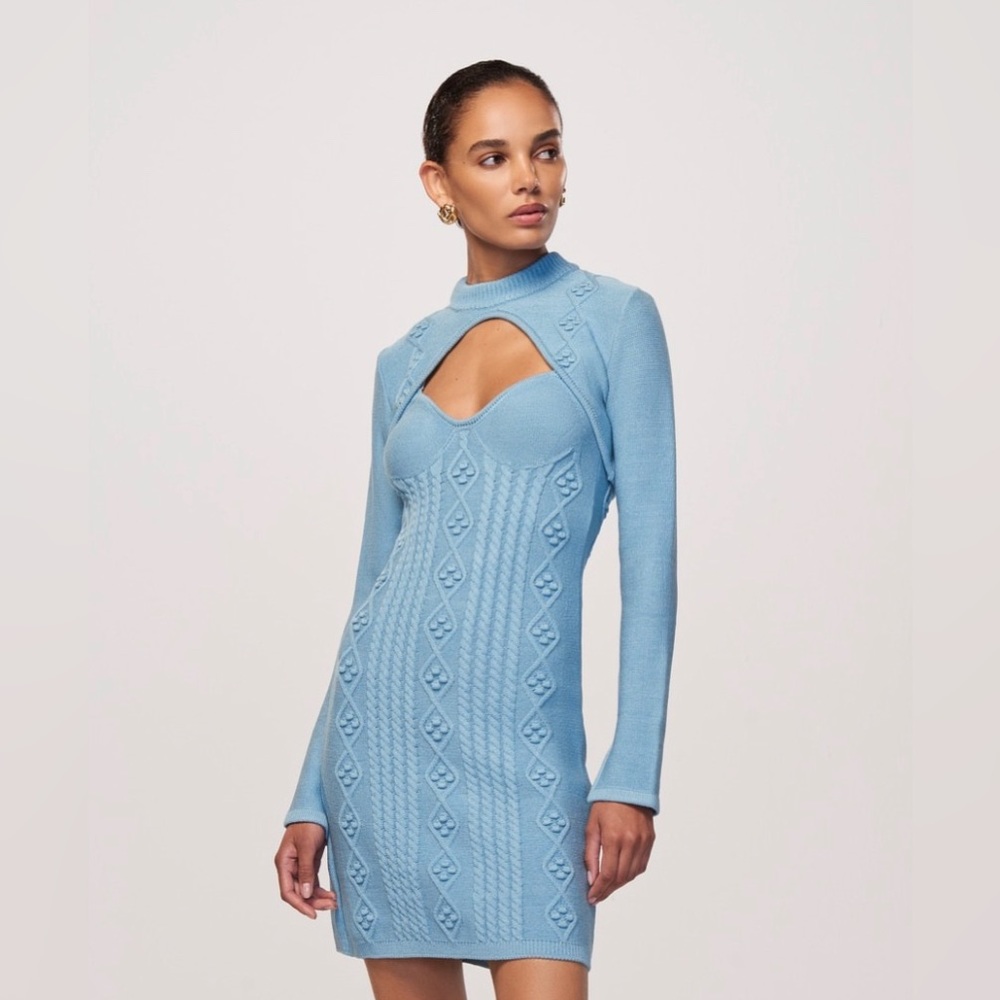 NWOT Paola Bernardi Light Blue Catarina Knit Sweater Cami Dress Mini Sweater